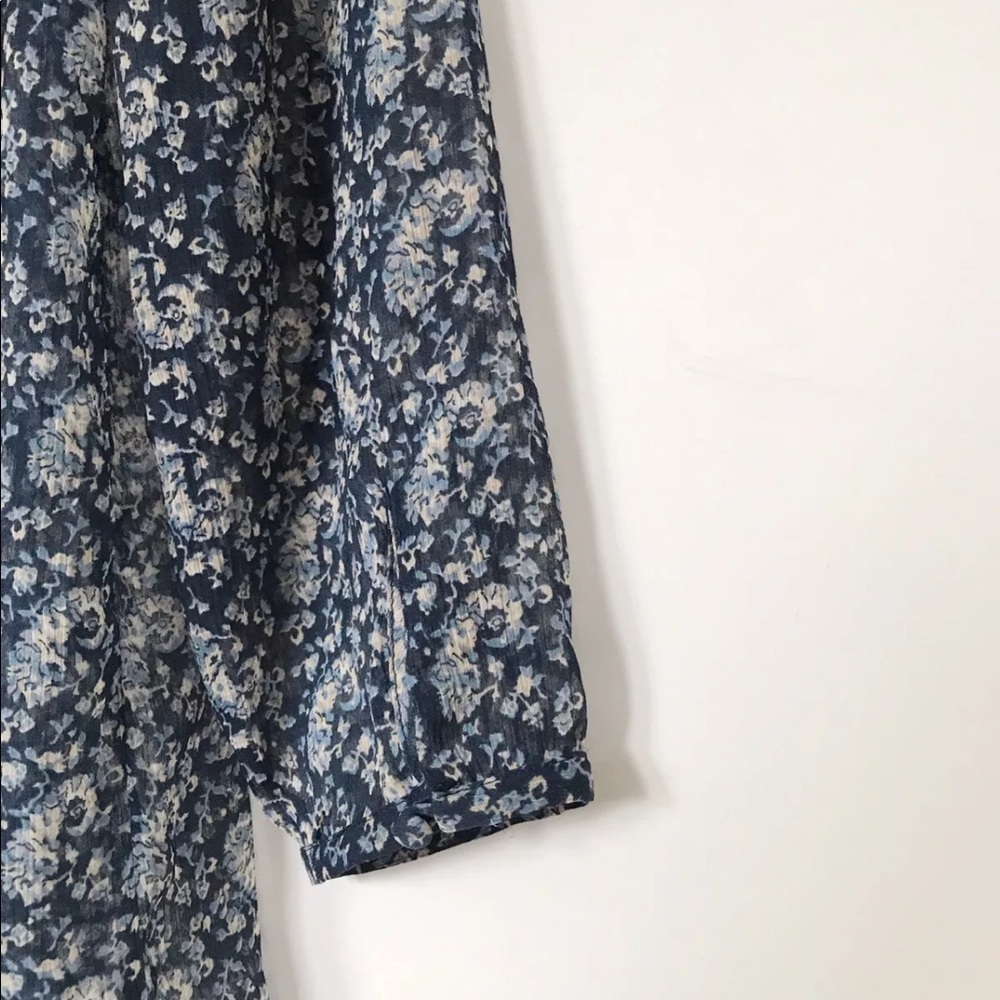 ๐ Lucky Brand Sheer Boho Paisley Blouse | Blue Floral Peasant Top Size L - Picture 3 of 8